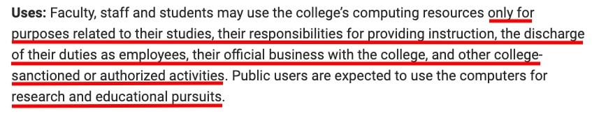 St Clair County Community College Acceptable Use Policy: Uses clause