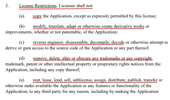 Steelcase Mobile EULA: License Restrictions clause excerpt