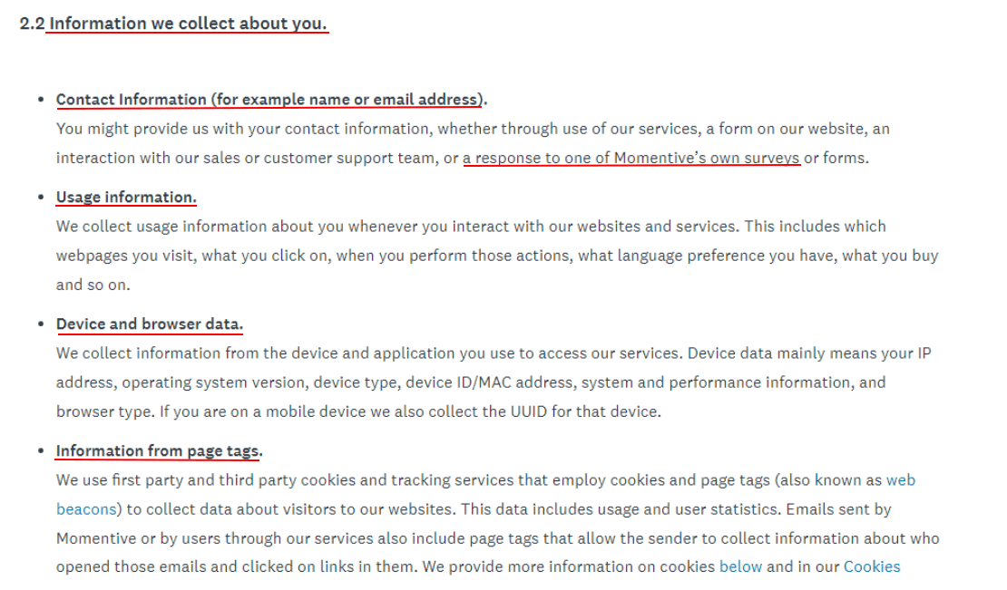 SurveyMonkey Privacy Policy: Information Collect clause excerpt