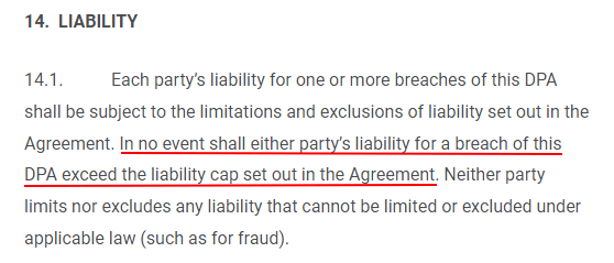 Templafy DPA: Liability clause