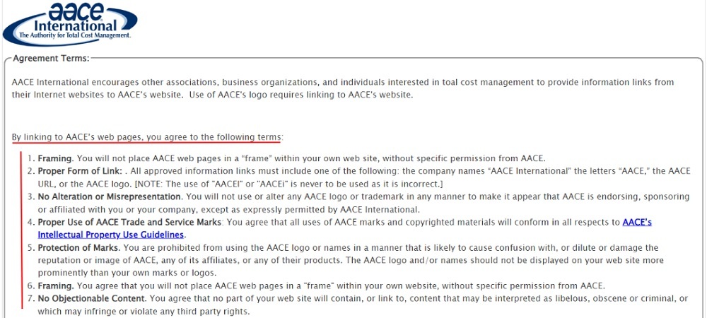 AACE International Logo and Website Linking Agreement excerpt