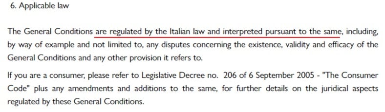 Chiara Ferragni Conditions of Use: Applicable law clause