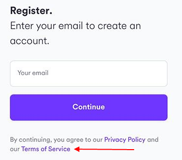 Generic Create Account app screen with Terms of Service link highlighted