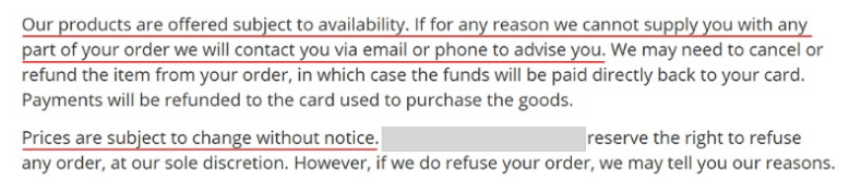 Generic Prices and Orders are Subject to Change clause in a Terms and Conditions Agreement