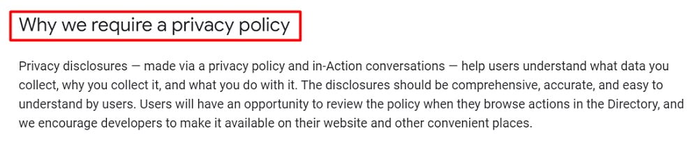 Google Assistant Privacy Policy Guidance: Why we require a Privacy Policy section