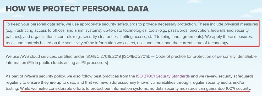 iWave Privacy Policy: How we protect personal data clause