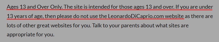 Leonardo DiCaprio Terms of Use: Childrens clause