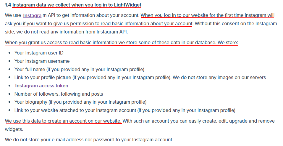 LightWidget Privacy Policy: Instagram data we collect when you log in to LightWidget