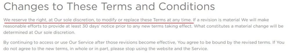 Massy Arias Terms and Conditions: Changes to These Terms clause