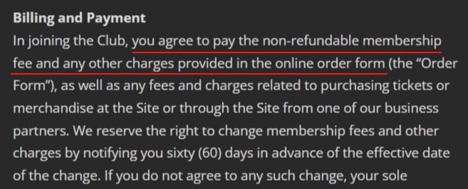 Matthew Ward Terms of Use: Billing and Payment clause excerpt