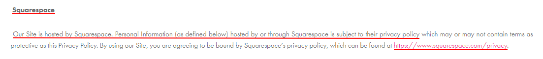 PixelFondue Privacy Policy: Squarespace clause