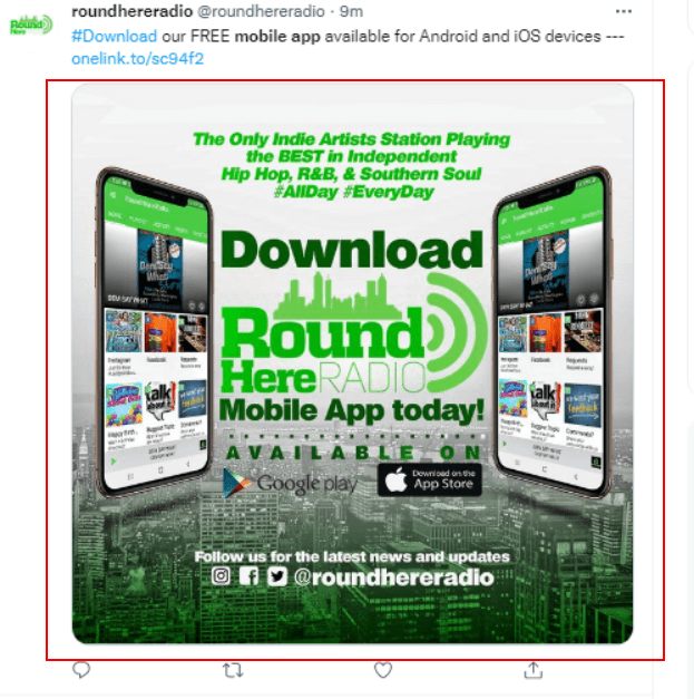 Round Here Radio Twitter app card