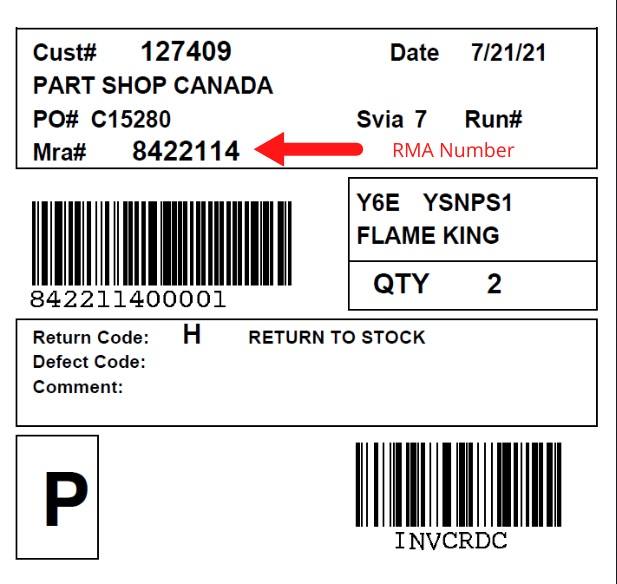RV Part Shop: Example of a Merchandise Return Authorization number