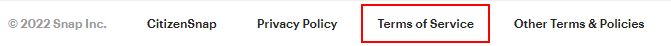 Snap website footer with Terms of Service link highlighted