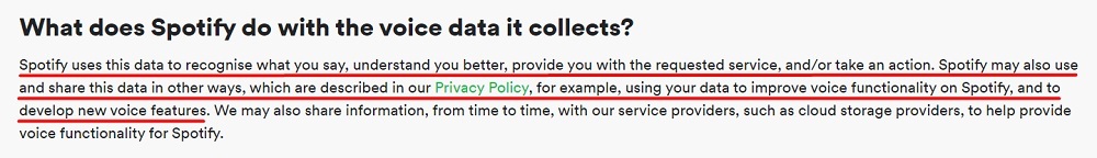 Spotify Voice Policy: What does Spotify do with the voice data it collects clause
