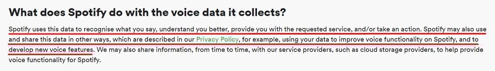 Spotify Voice Policy: What does Spotify do with the voice data it collects clause