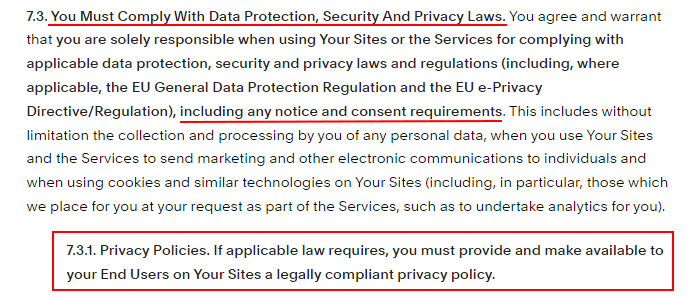 Squarespace Terms of Service: You Must Comply with Privacy Laws clause: Privacy Policy section