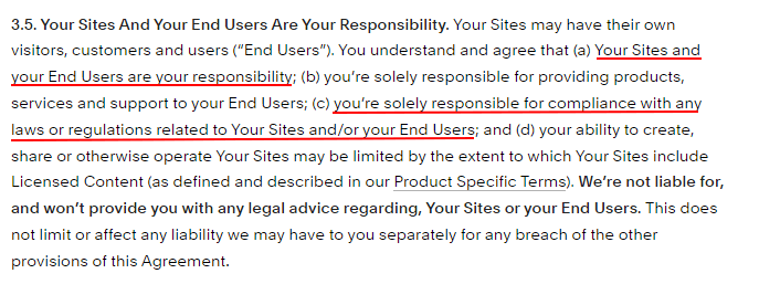Squarespace Terms of Service: Your Sites and End Users are Your Responsibility clause