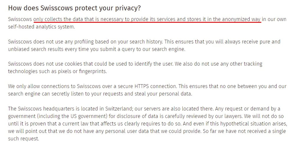 Swisscows Privacy Policy: How does Swisscows protect your privacy clause