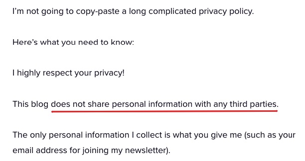 Syed Balkhi Privacy Policy: Share personal information with third parties excerpt highlighted