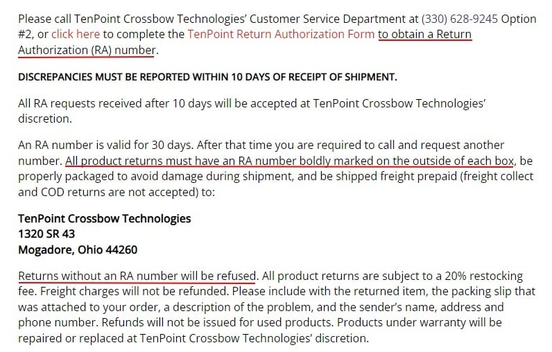 https://www.termsfeed.com/public/uploads/2022/07/tenpoint-crossbow-technology-return-policy-return-merchandise-authorization-number-sections-highlighted.jpg