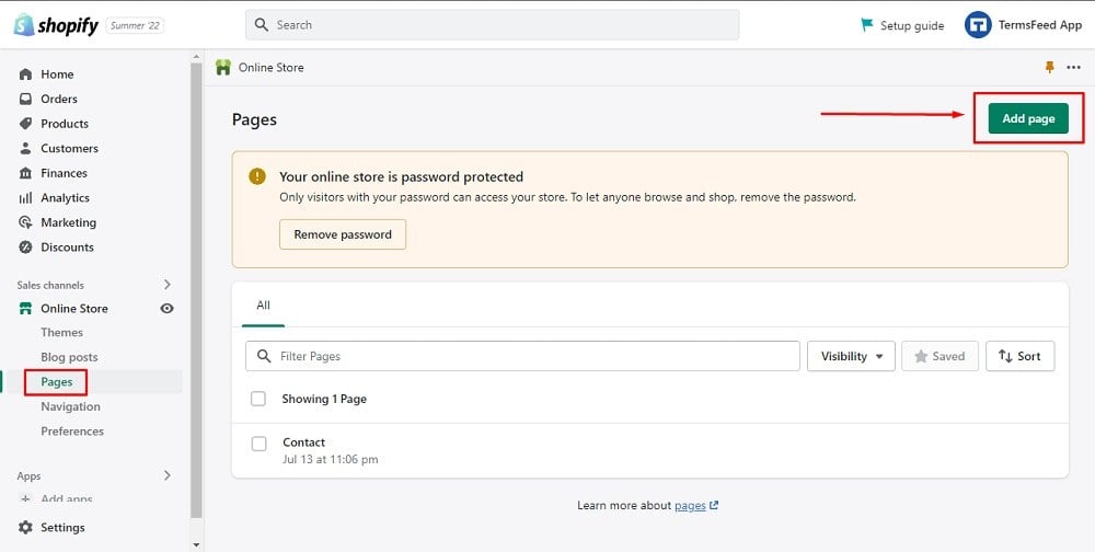 how to add policy page on shopify