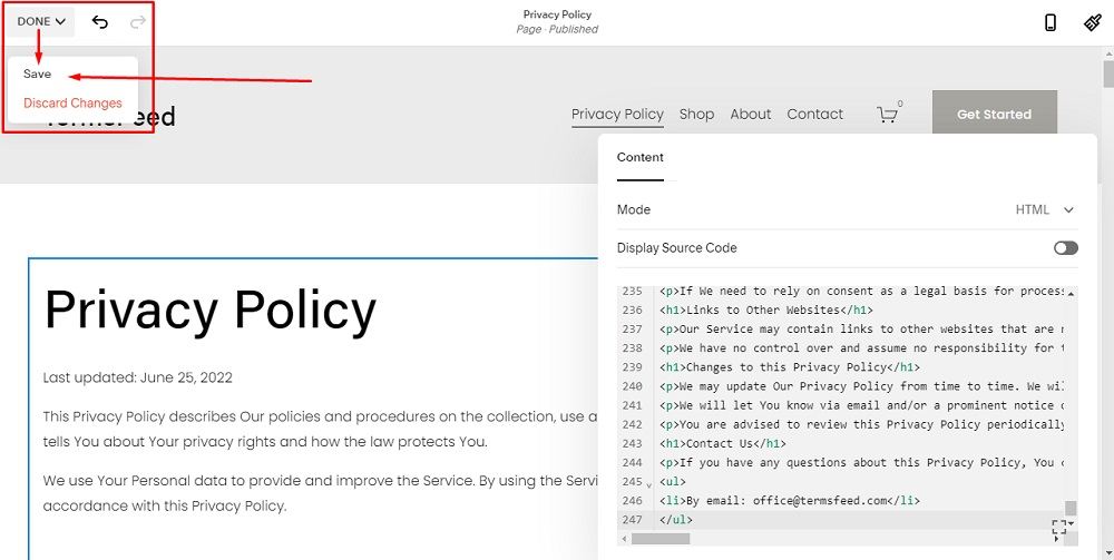 Privacy Policy for Squarespace TermsFeed