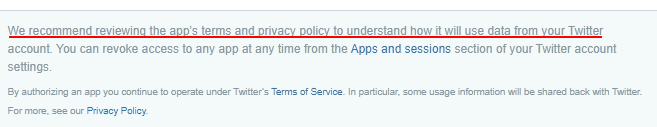 YouNow Twitter sign in Authorize screen: Footer with Privacy Policy reference highlighted