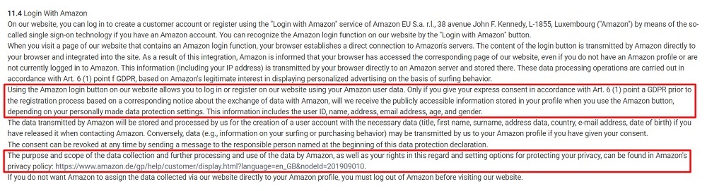 Aoyue Privacy Policy: Login with Amazon clause