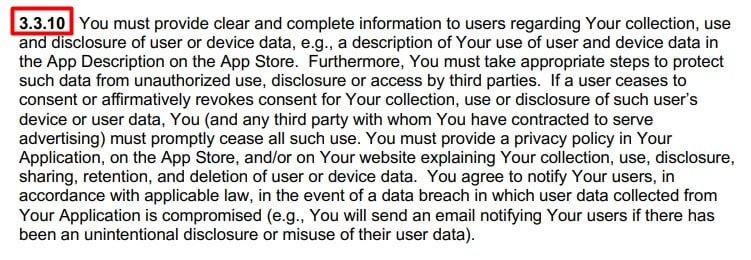 Apple Developer Program License Agreement: User Interface, Data Collection, Local Laws, and Privacy clause