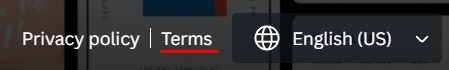 Canva website footer with Terms URL highlighted