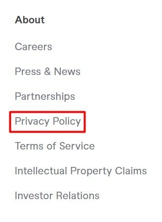 Fiverr website footer with Privacy Policy link highlighted