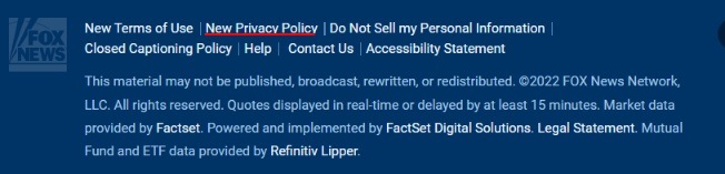 Fox News website footer with Privacy Policy link highlighted