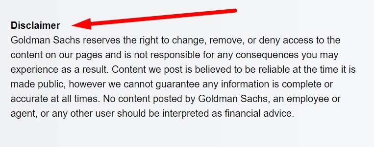 Goldman Sachs Social Media Community Guidelines: Disclaimer