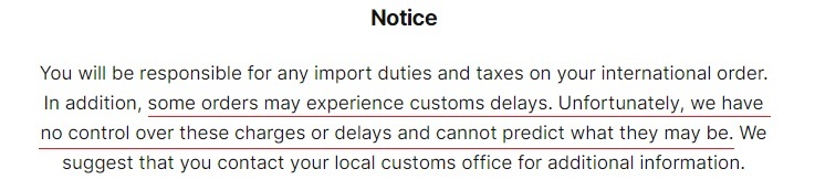 Hiut Denim Co Terms and Conditions: Notice - Customs and charges delay clause