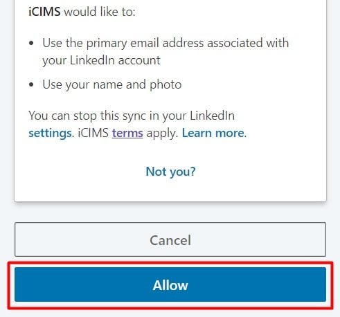 LinkedIn authorization page