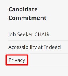 Indeed login page with Privacy Policy link highlighted