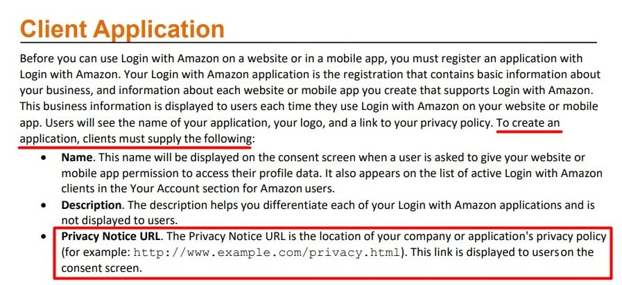 Login with Amazon Developer Guide for Websites: Client Application section