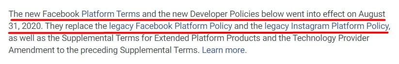 Meta Developer Policies new terms notice