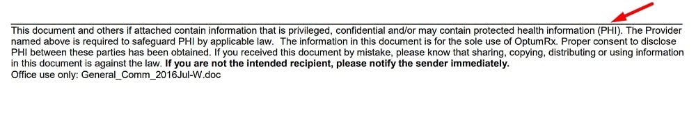 OptumRX Prior Authorization Request Form: Confidentiality disclaimer
