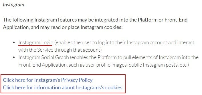 Thismoment Cookie Policy: Cookies Placed by Third Parties clause - Instagram section