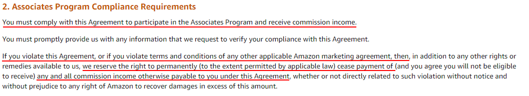 Amazon Associates Program Operating Agreement: Compliance Requirements clause