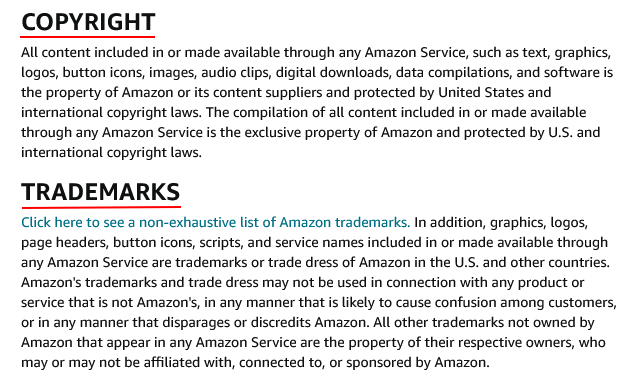 Amazon Conditions of Use: Copyright and Trademarks clauses