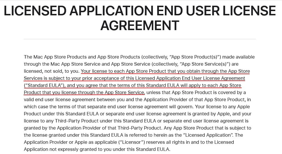 Apple Licensed Application EULA: Intro section
