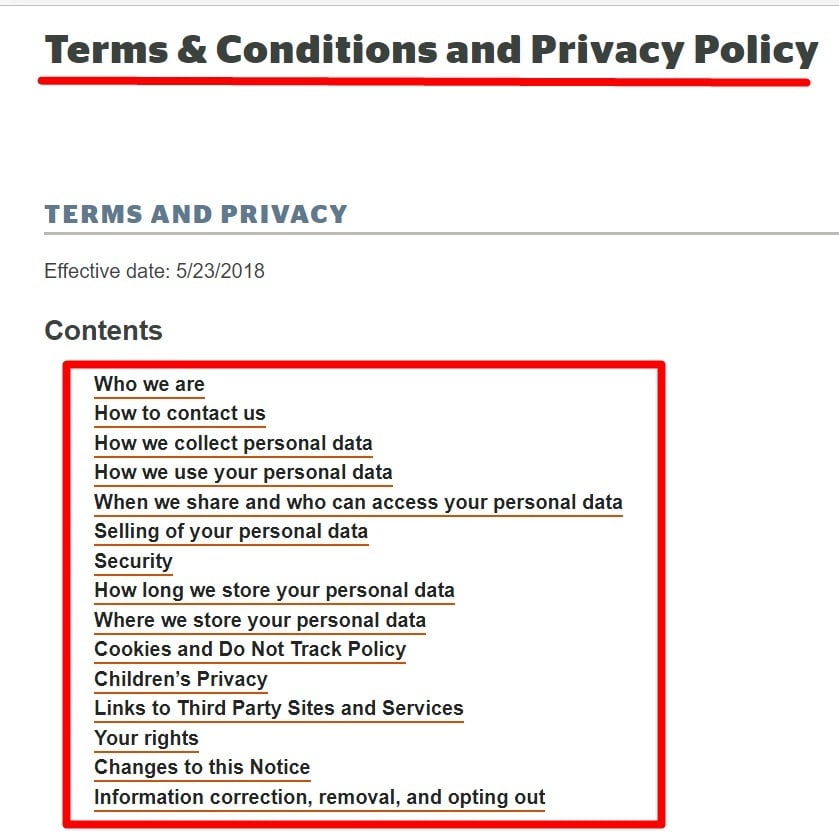ASAE Terms and Conditions and Privacy Agreement: Table of Contents