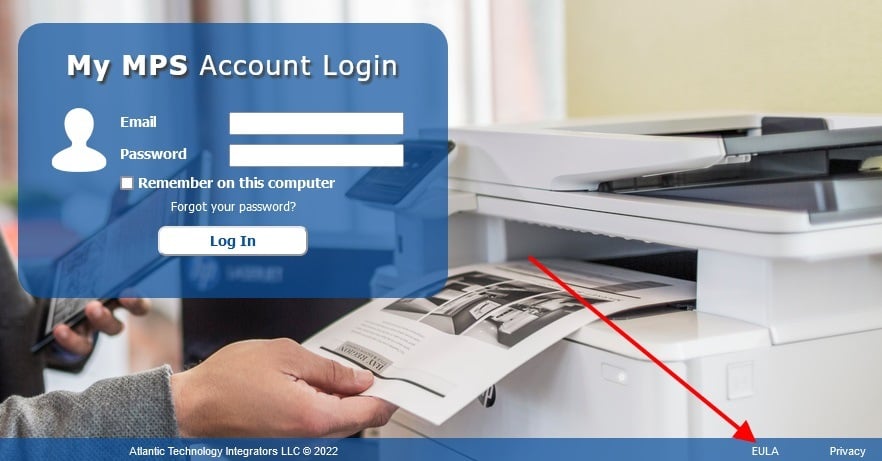 ATI Technology Integrators account login page with EULA link highlighted