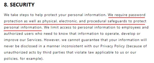 Getter Privacy Policy: Security clause