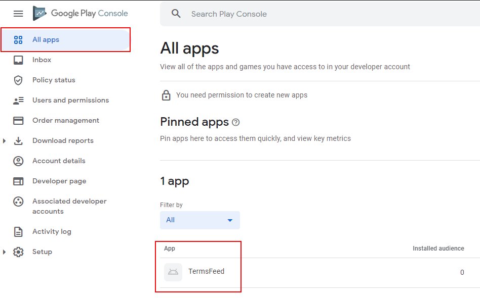 Google Play Console dashboard: All Apps page