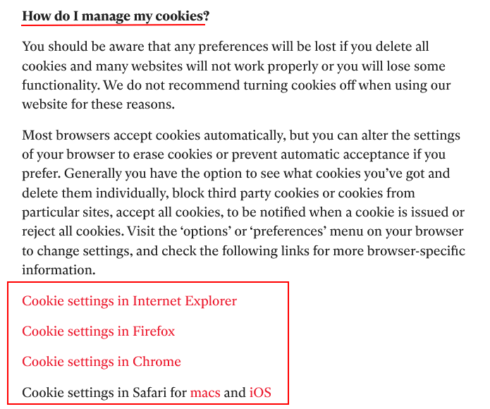 The Independent Cookie Notice: How do I Manage Cookie Settings clause