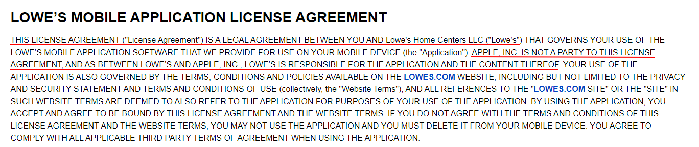Lowes Mobile App License Agreement: Intro clause
